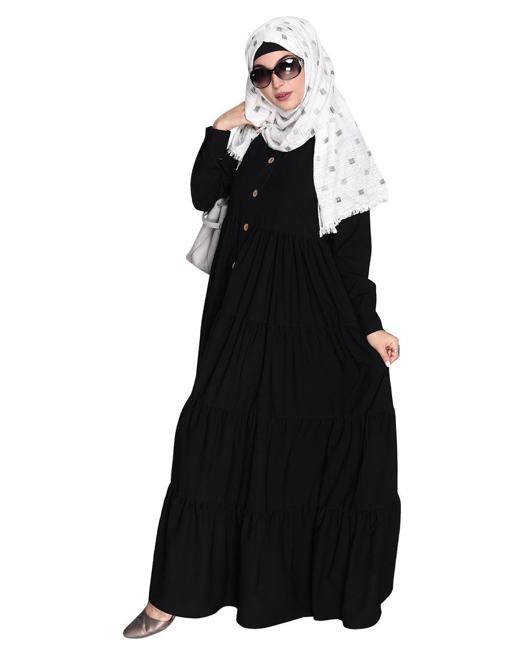 Contemporary Multi Layered Gather Dress Black