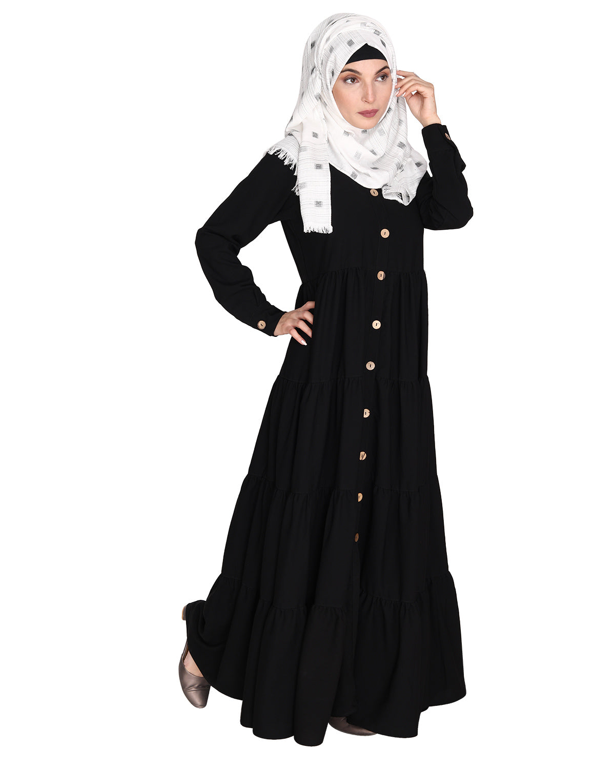 Contemporary Multi Layered Gather Dress Black