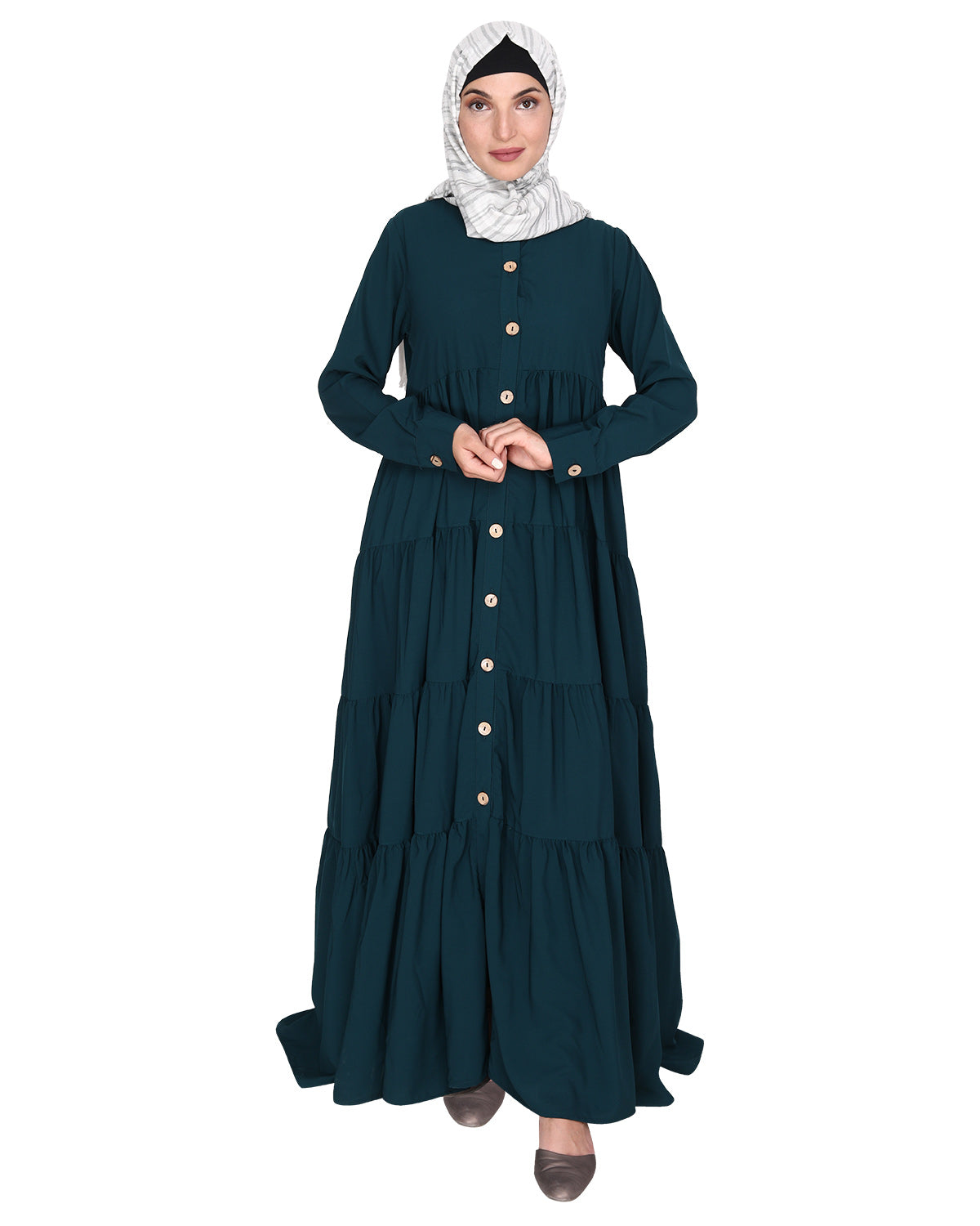 Contemporary Multi Layered Gather Dress Bottle Green