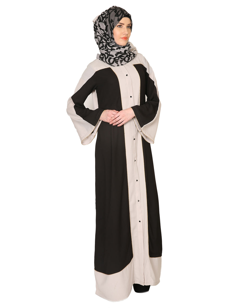 Black and Grey Abaya with Gold Detailing Black