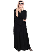 Tinselled Abaya with Frilled Side Panels Black S