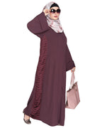 Tinselled Abaya with Frilled Side Panels Maroon S