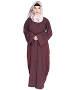 Tinselled Abaya with Frilled Side Panels Maroon S
