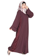 Tinselled Abaya with Frilled Side Panels Maroon S
