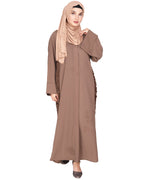 Tinselled Abaya with Frilled Side Panels Oak Brown S