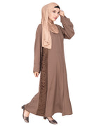 Tinselled Abaya with Frilled Side Panels Oak Brown S