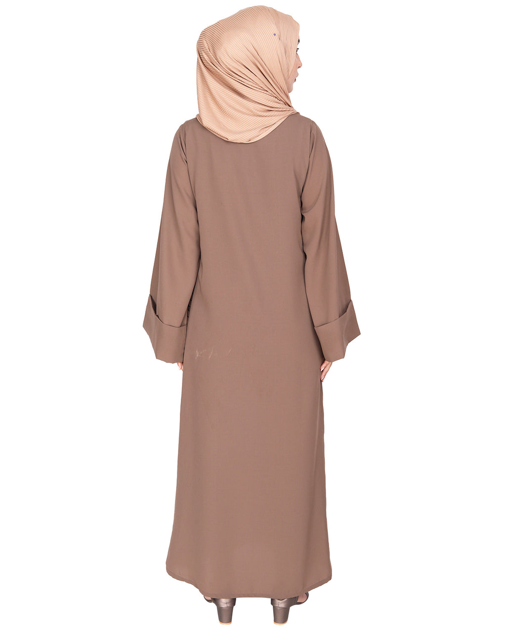 Tinselled Abaya with Frilled Side Panels Oak Brown S