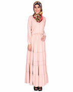 Beige Pintucks Yoke Long Maxi Dress Beige