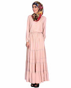 Beige Pintucks Yoke Long Maxi Dress Beige