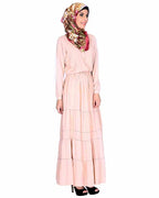 Beige Pintucks Yoke Long Maxi Dress Beige
