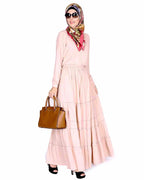 Beige Pintucks Yoke Long Maxi Dress Beige