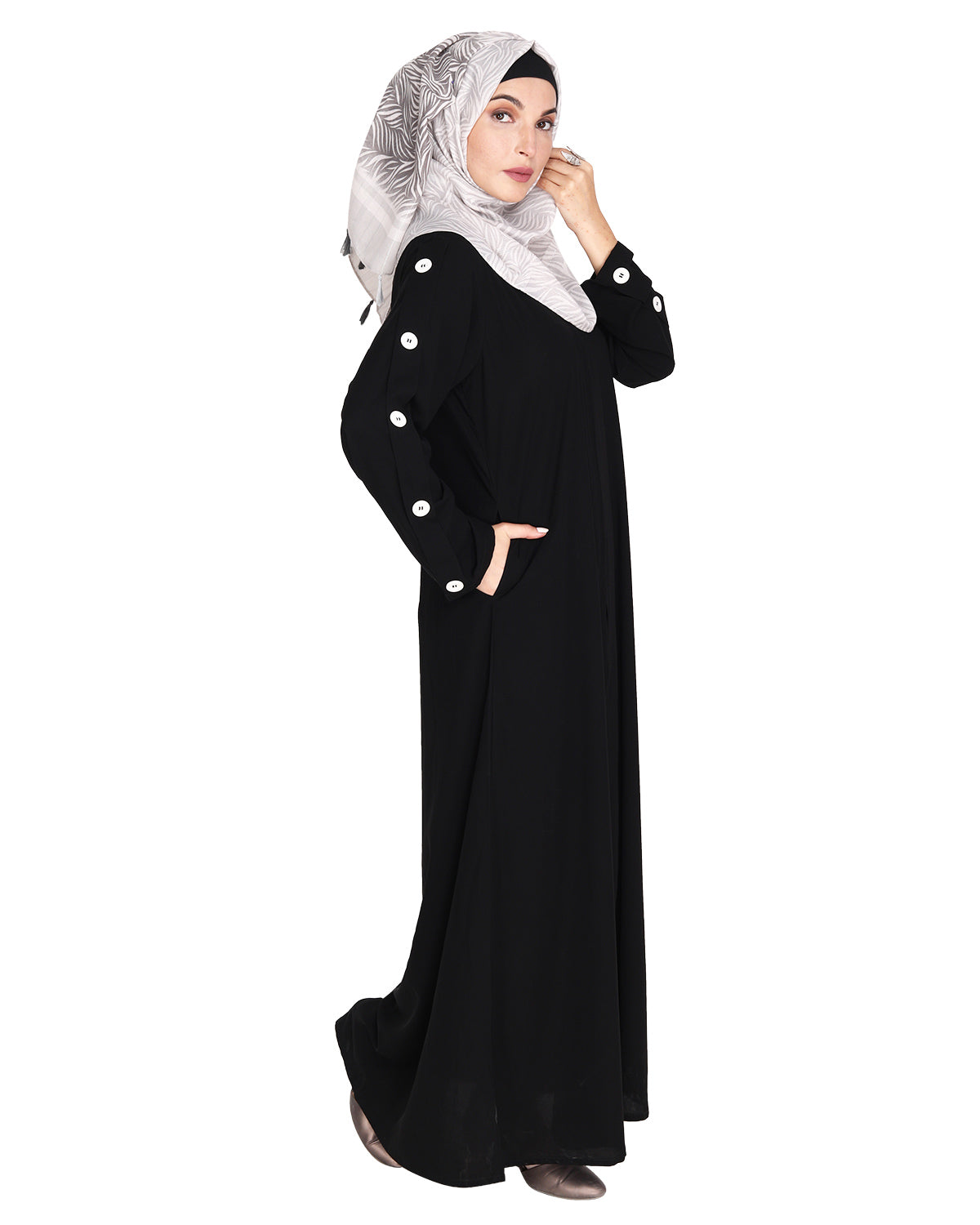 Delightful and Simple Abaya with Designer Sleeves Black