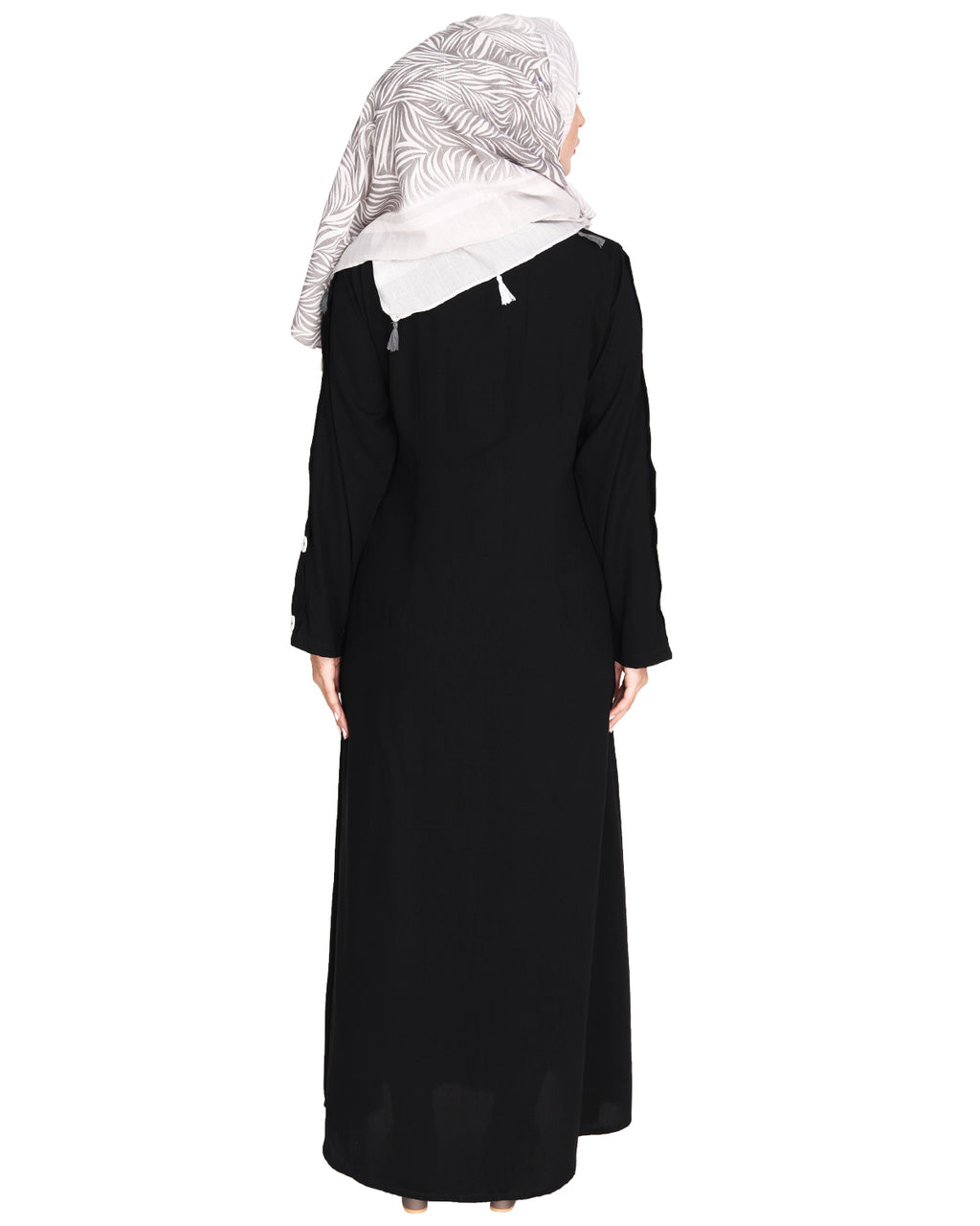 Delightful and Simple Abaya with Designer Sleeves Black