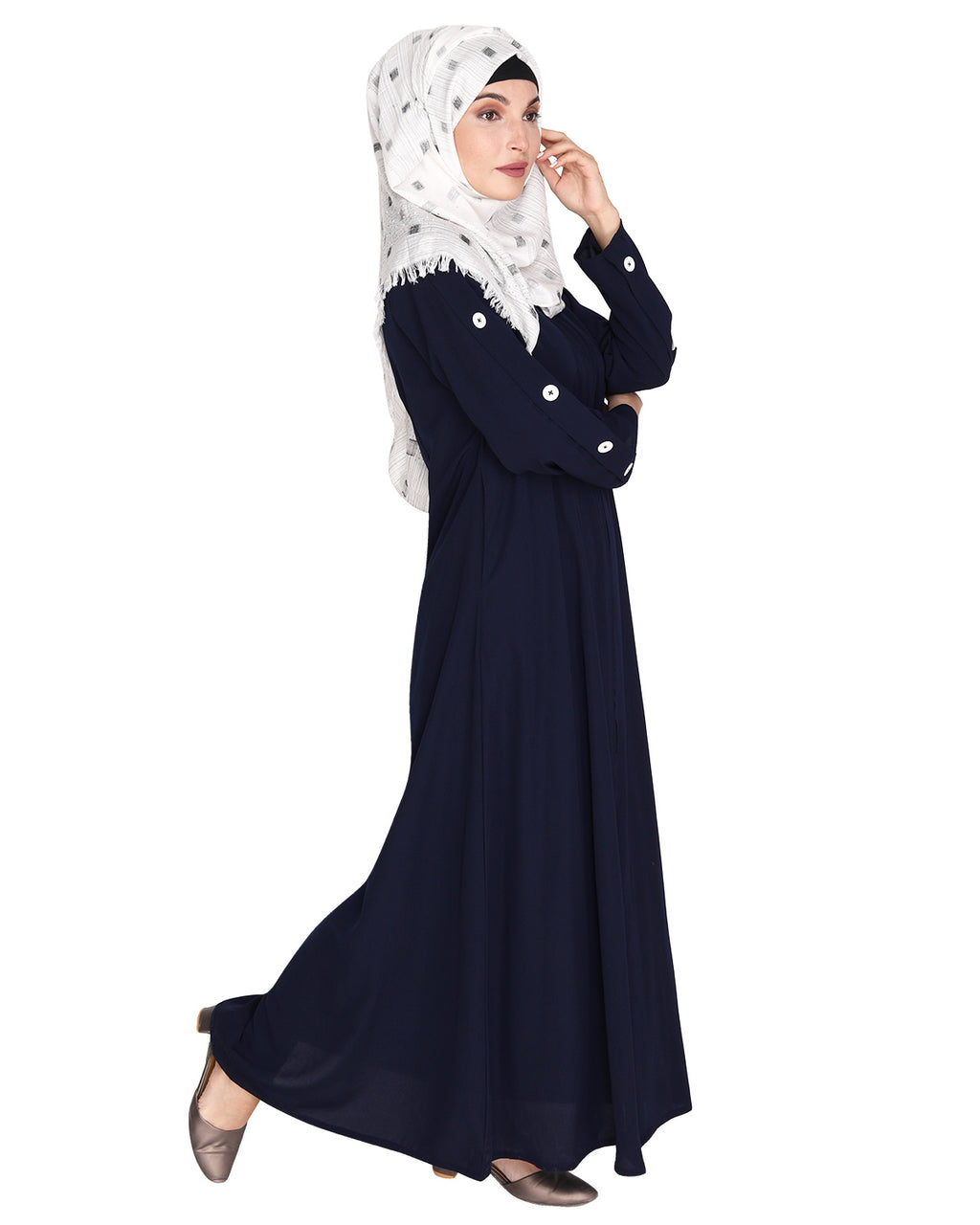Delightful and Simple Abaya with Designer Sleeves Blue