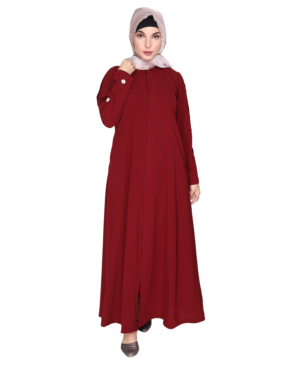 Delightful and Simple Abaya with Designer Sleeves Maroon