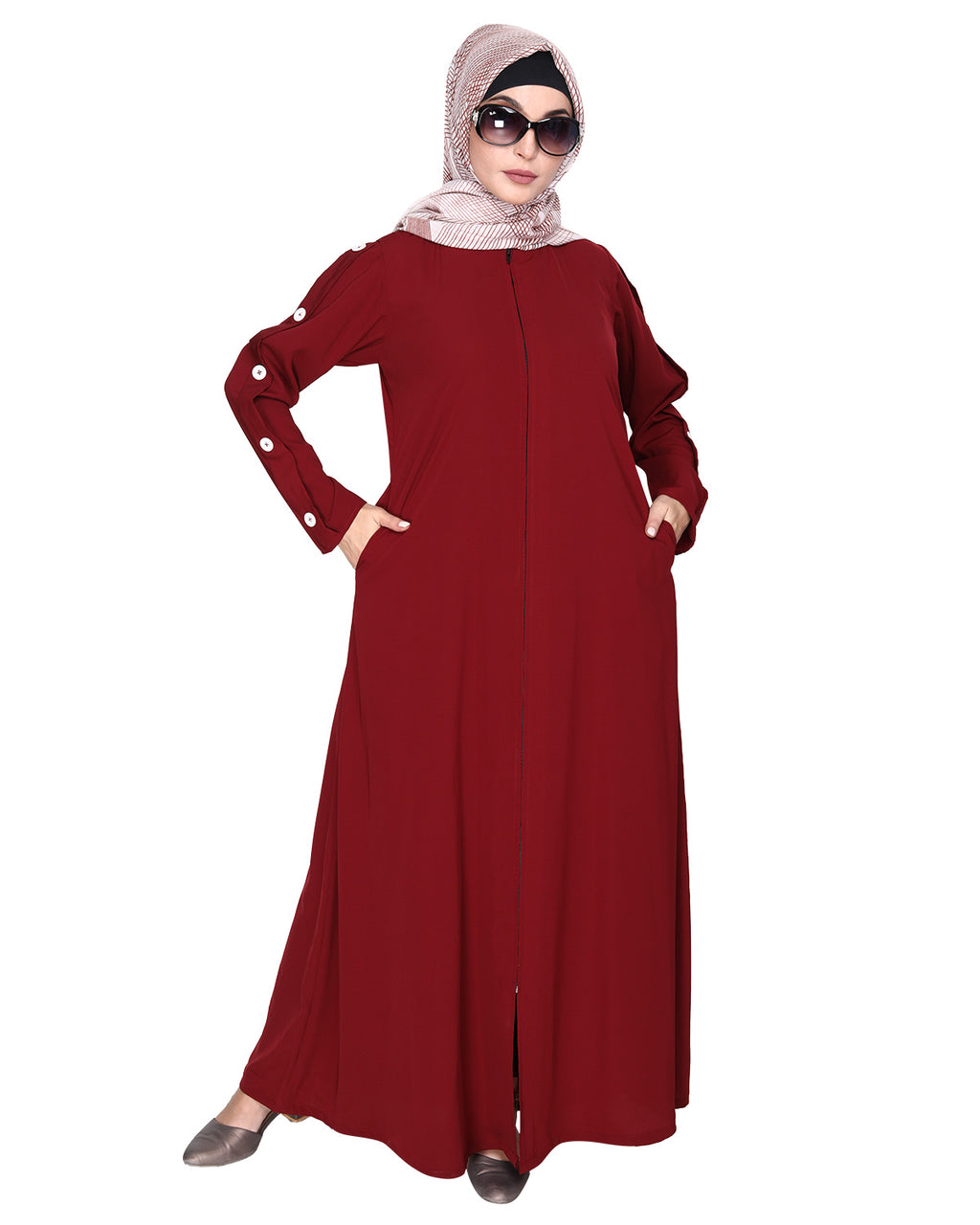 Delightful and Simple Abaya with Designer Sleeves Maroon