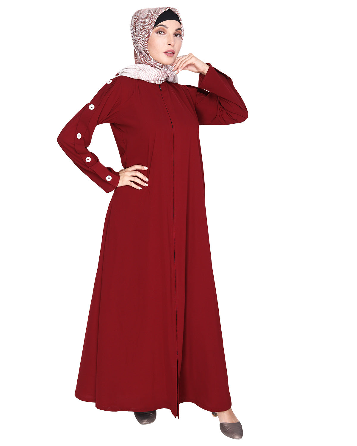 Delightful and Simple Abaya with Designer Sleeves Maroon