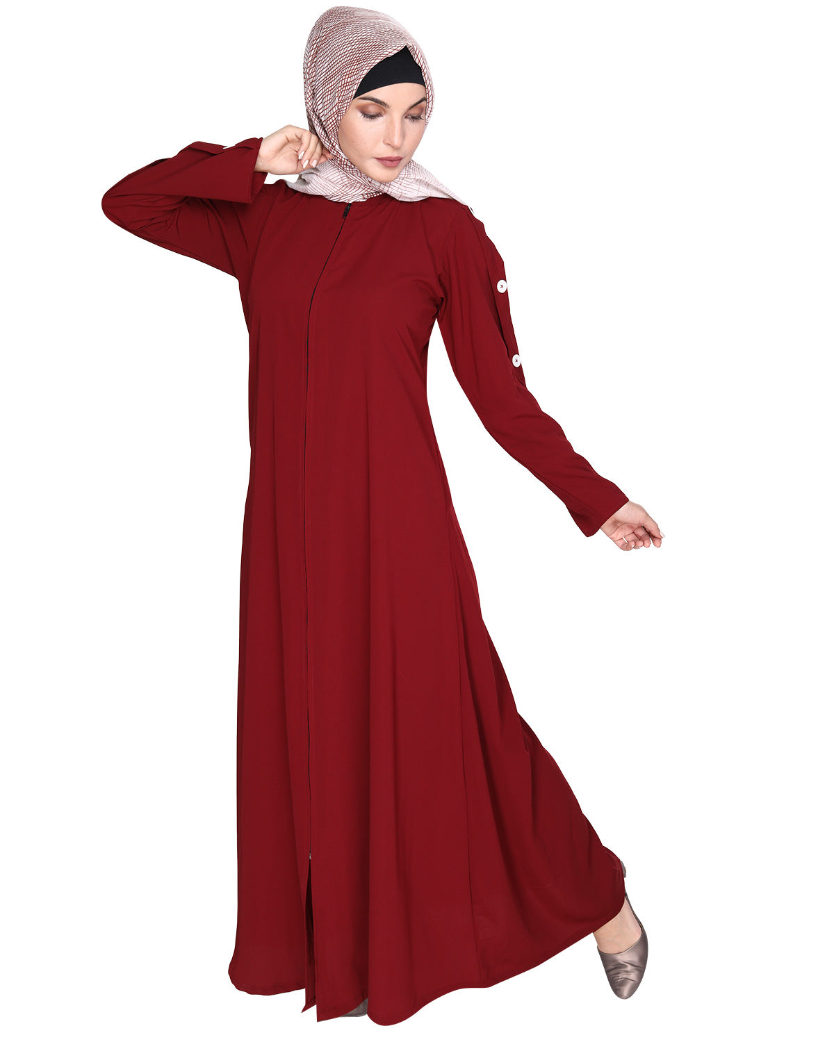 Delightful and Simple Abaya with Designer Sleeves Maroon