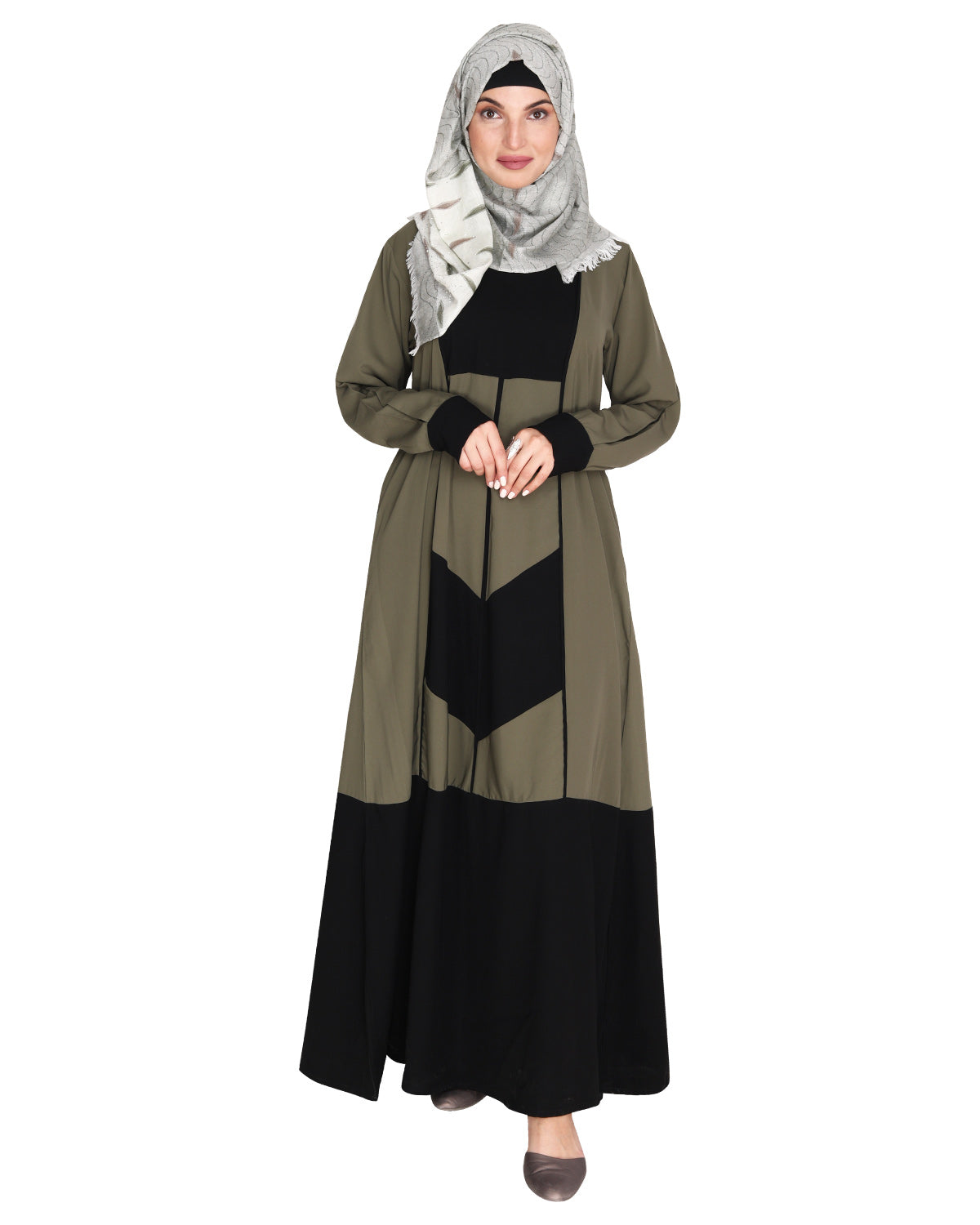 Symmetrical Design Abaya Dead Mint & Black