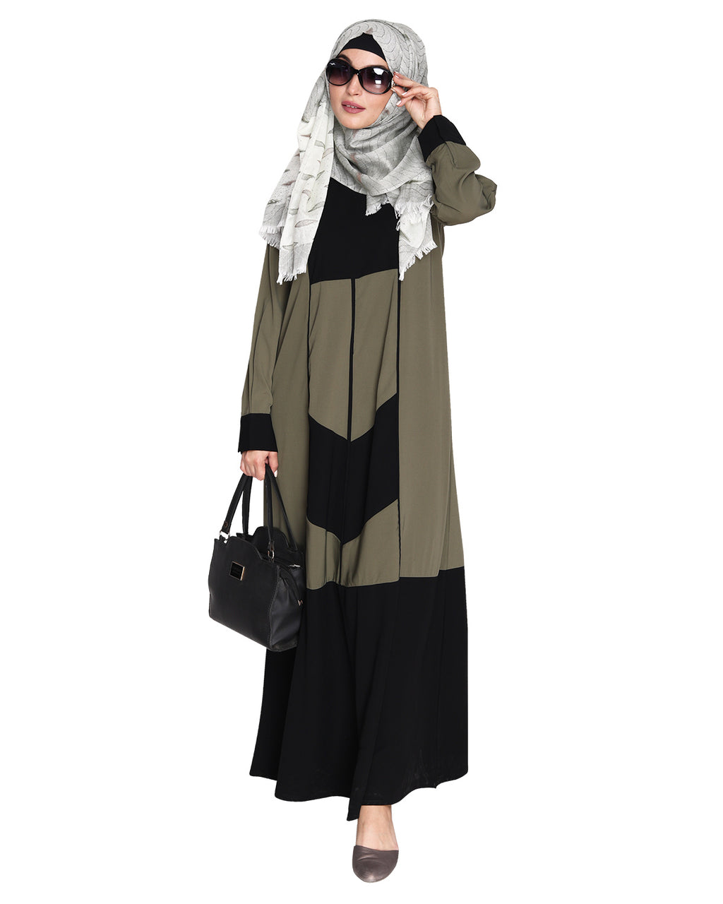 Symmetrical Design Abaya Dead Mint & Black