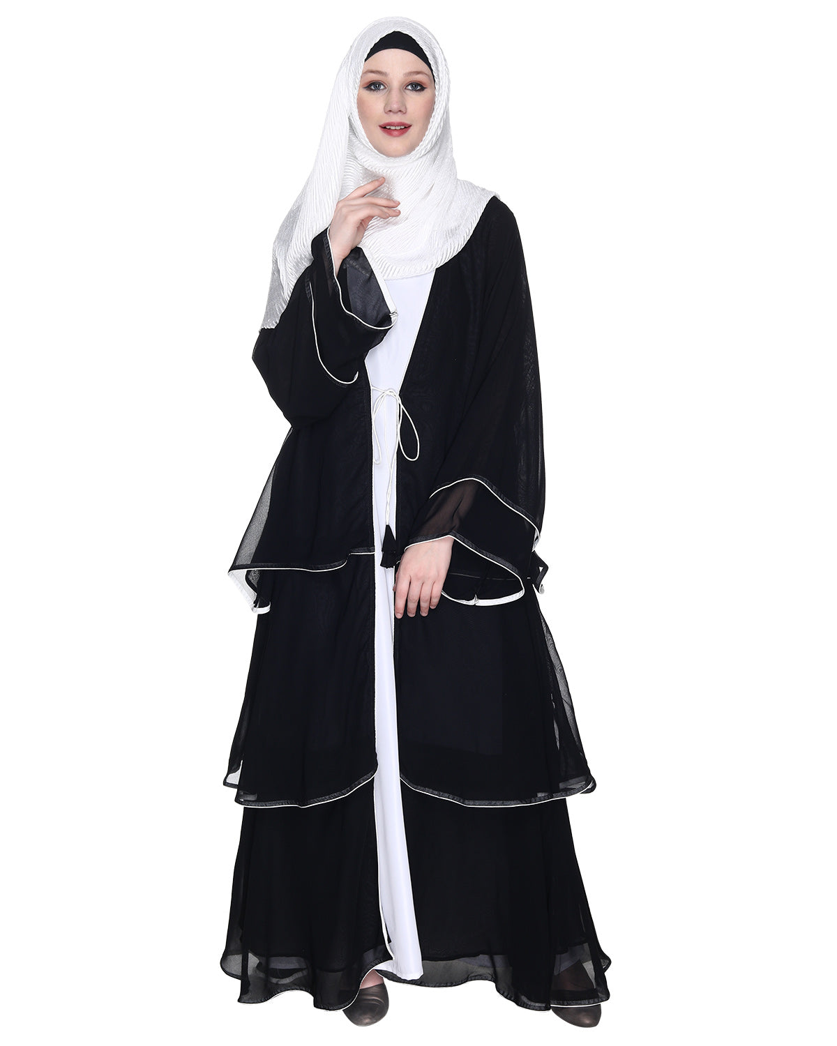 Multi Layer Shrug Style Georgette Abaya Black