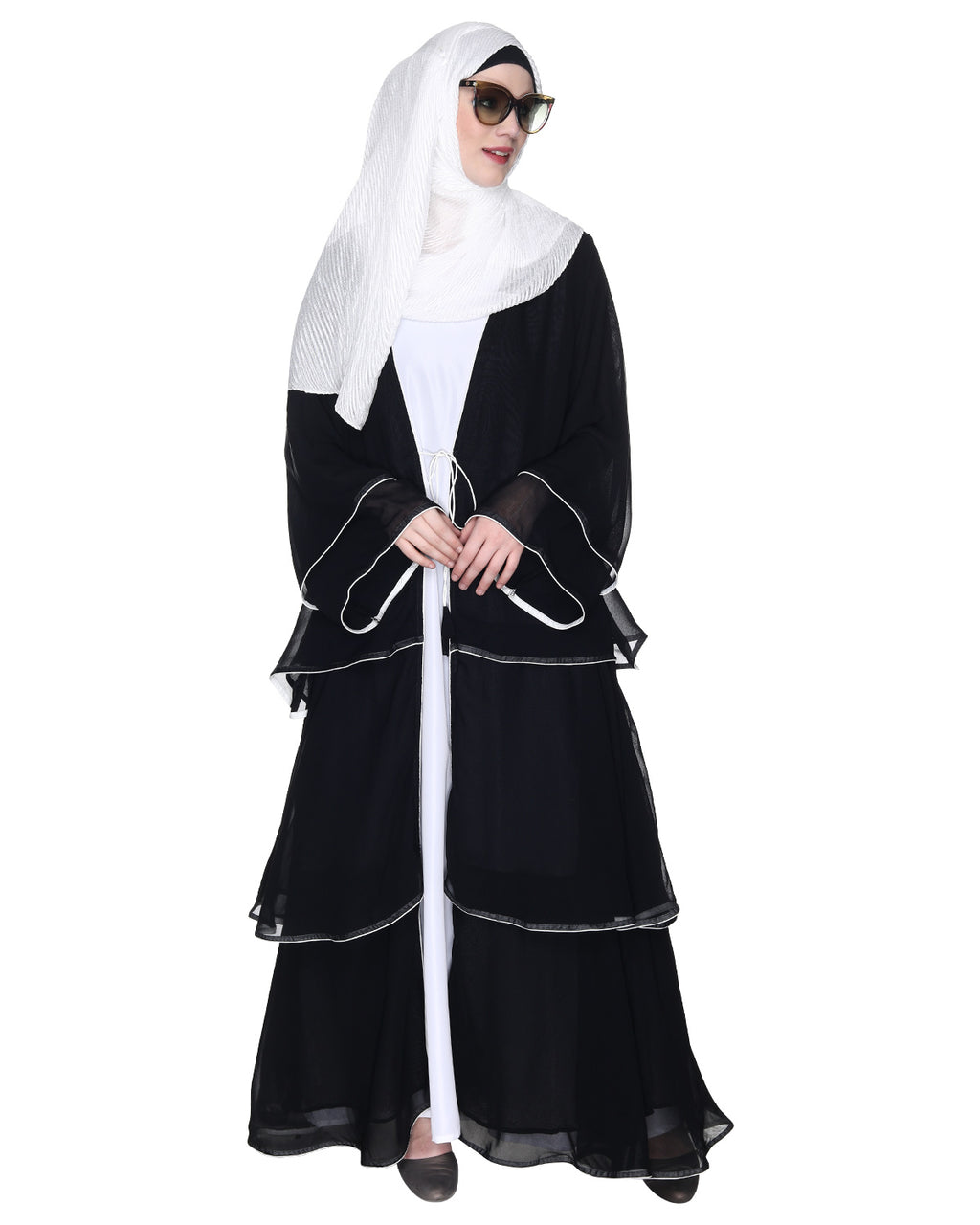 Multi Layer Shrug Style Georgette Abaya Black
