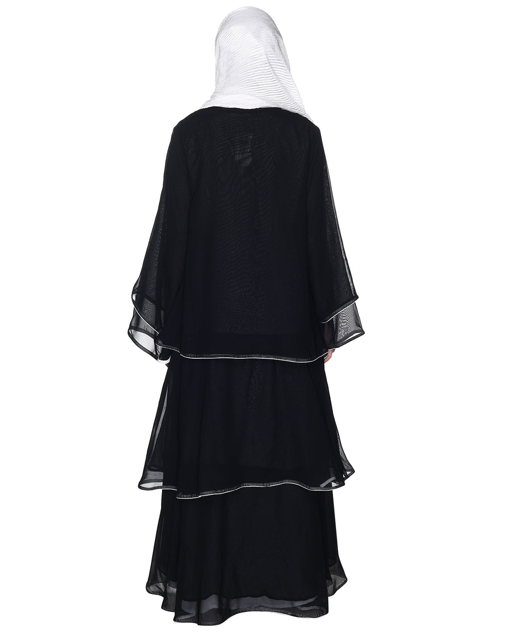 Multi Layer Shrug Style Georgette Abaya Black