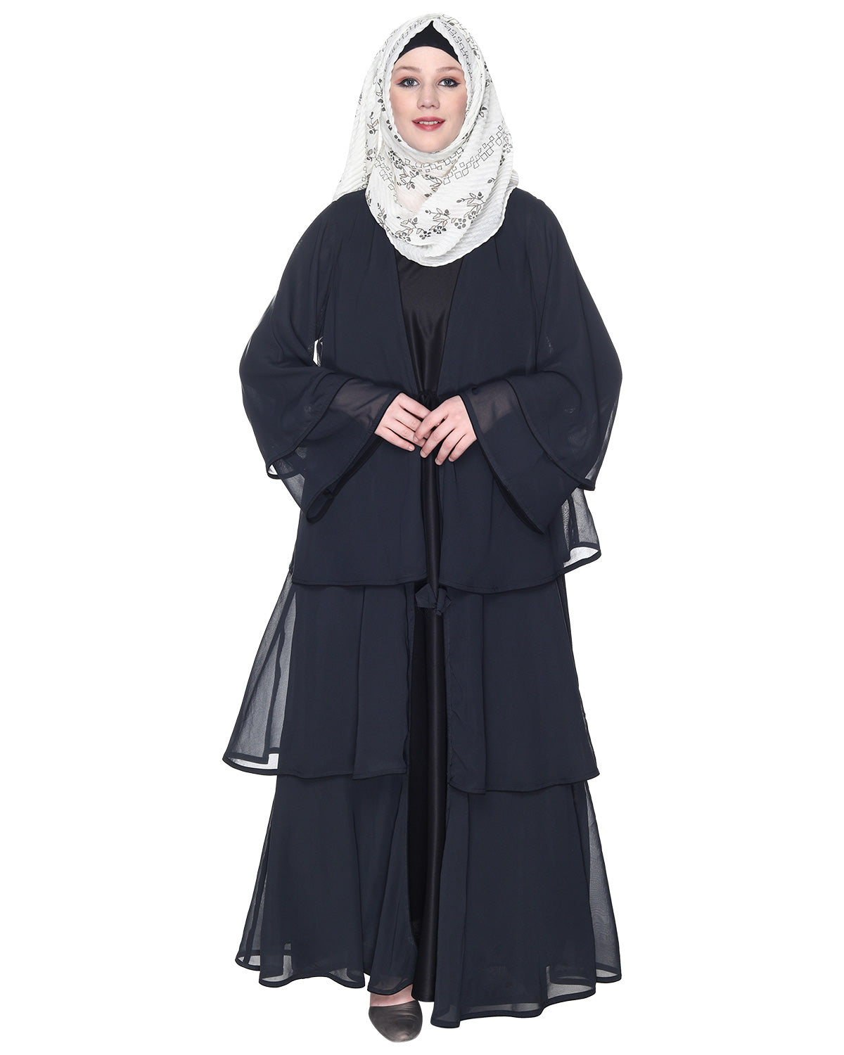 Multi Layer Shrug Style Georgette Abaya Dark Grey