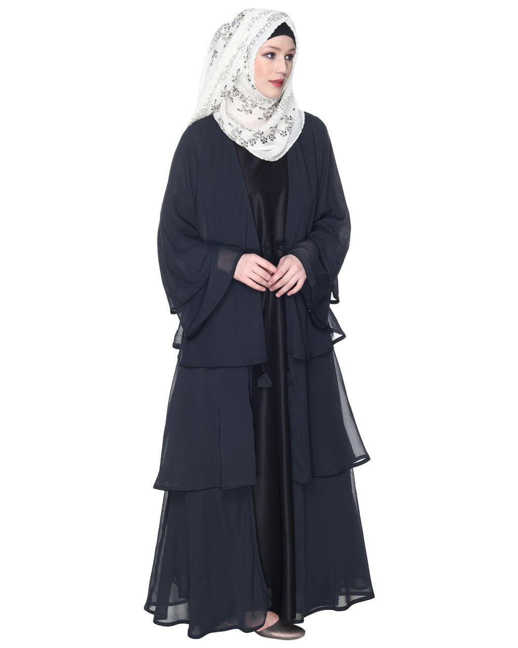 Multi Layer Shrug Style Georgette Abaya Dark Grey