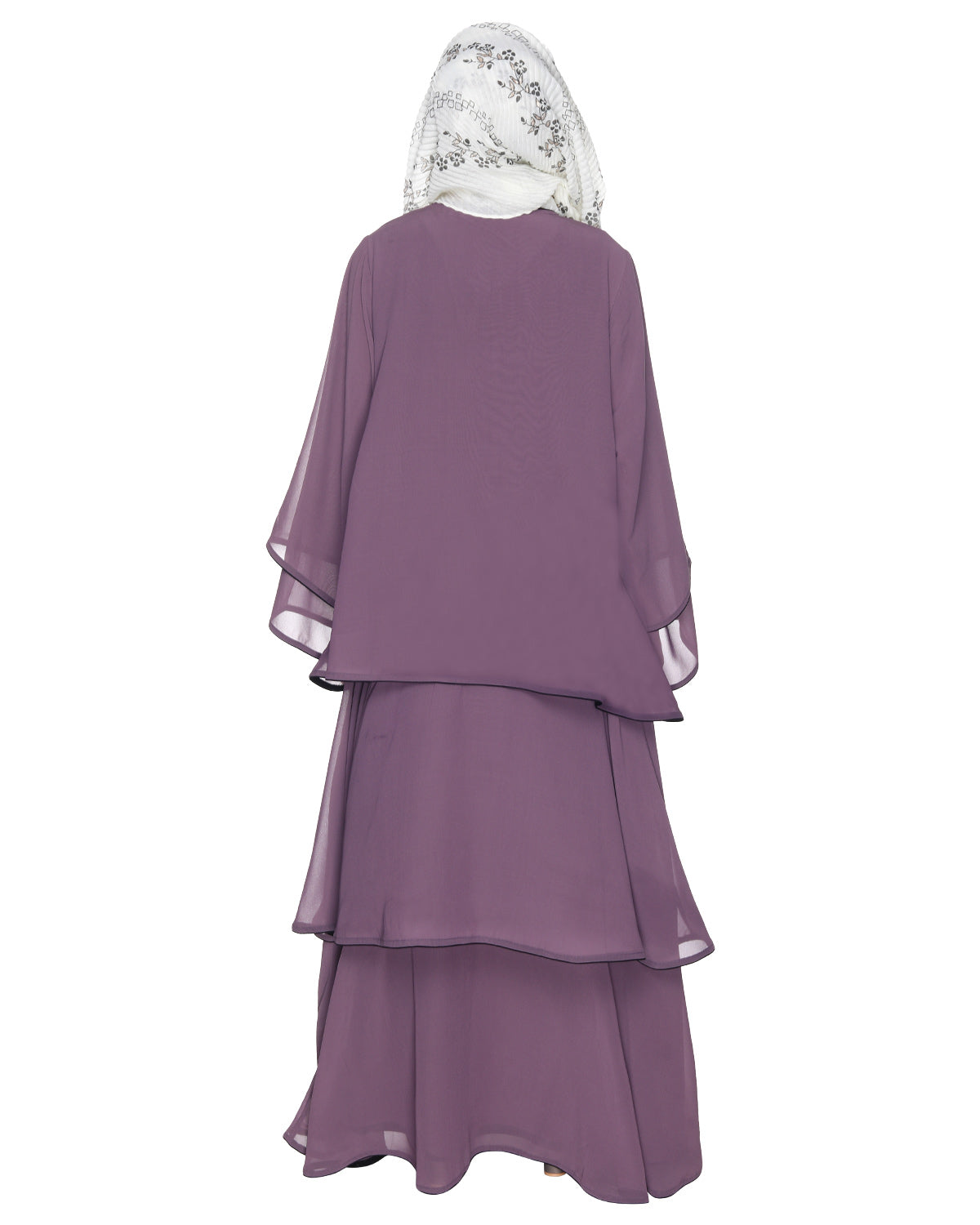 Multi Layer Shrug Style Georgette Abaya Light Purple