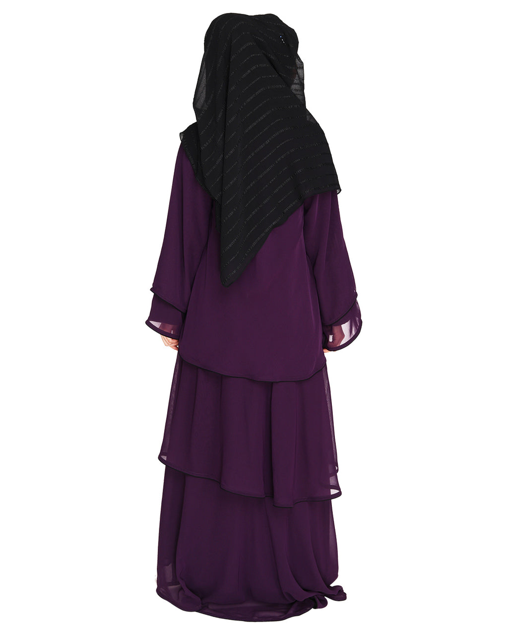 Multi Layer Shrug Style Georgette Abaya Purple