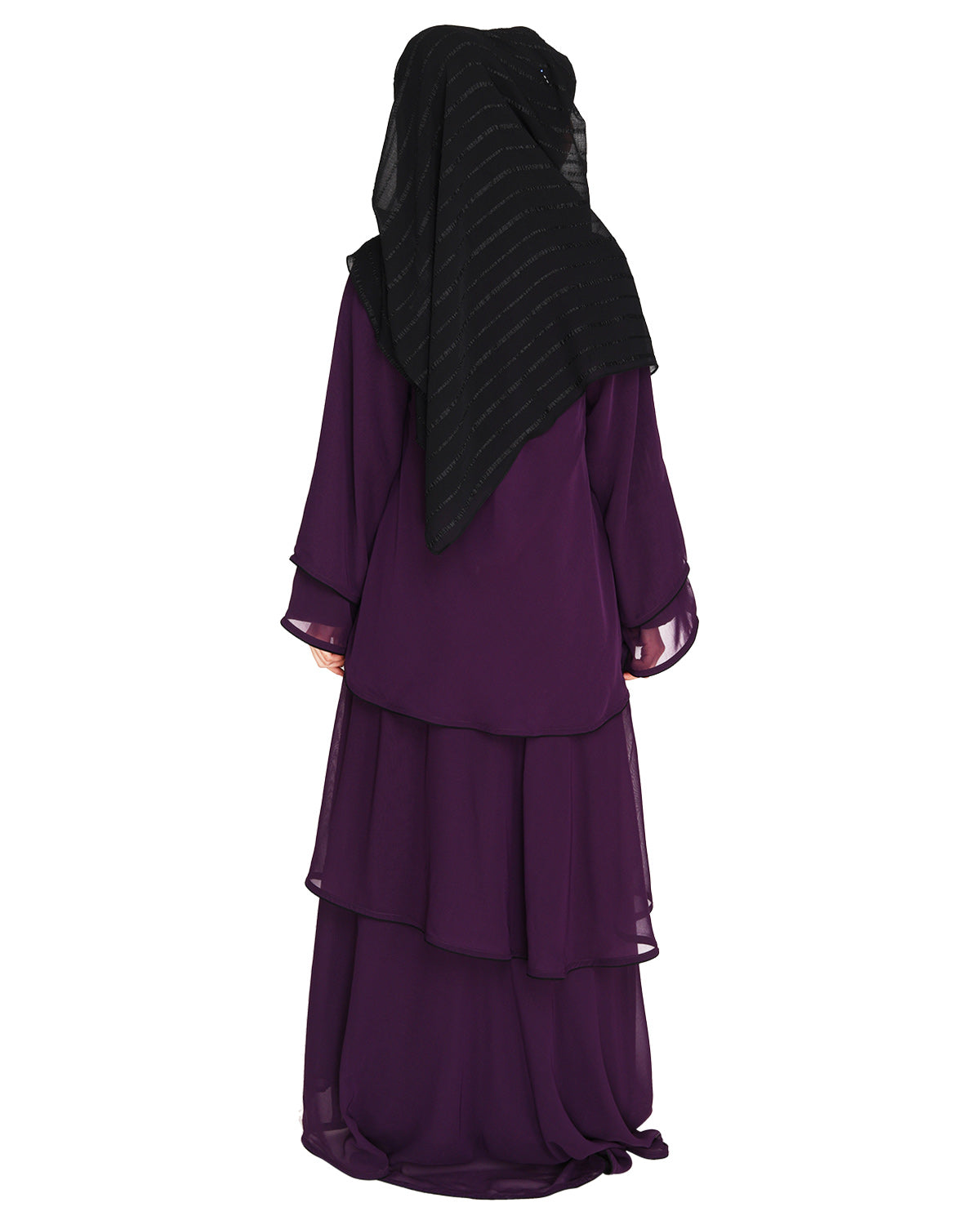 Multi Layer Shrug Style Georgette Abaya Purple