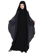 Stylish Shrug and Plain Beige Abaya Set Dark Grey