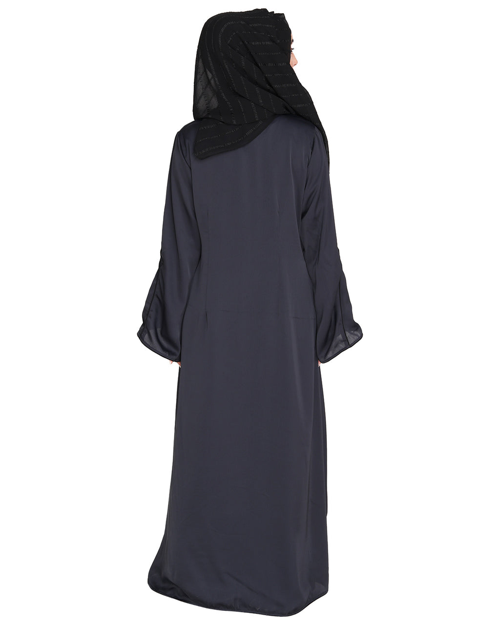 Stylish Shrug and Plain Beige Abaya Set Dark Grey