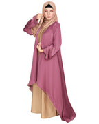 Stylish Shrug and Plain Beige Abaya Set Dark Grey
