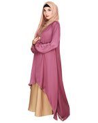 Stylish Shrug and Plain Beige Abaya Set Onion Pink