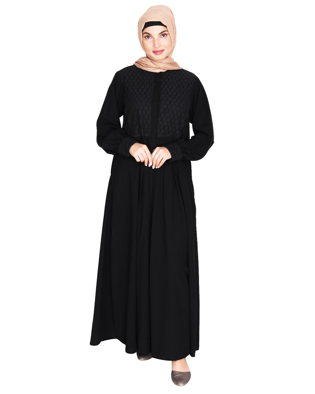 Subtle Lace Dress Abaya Black