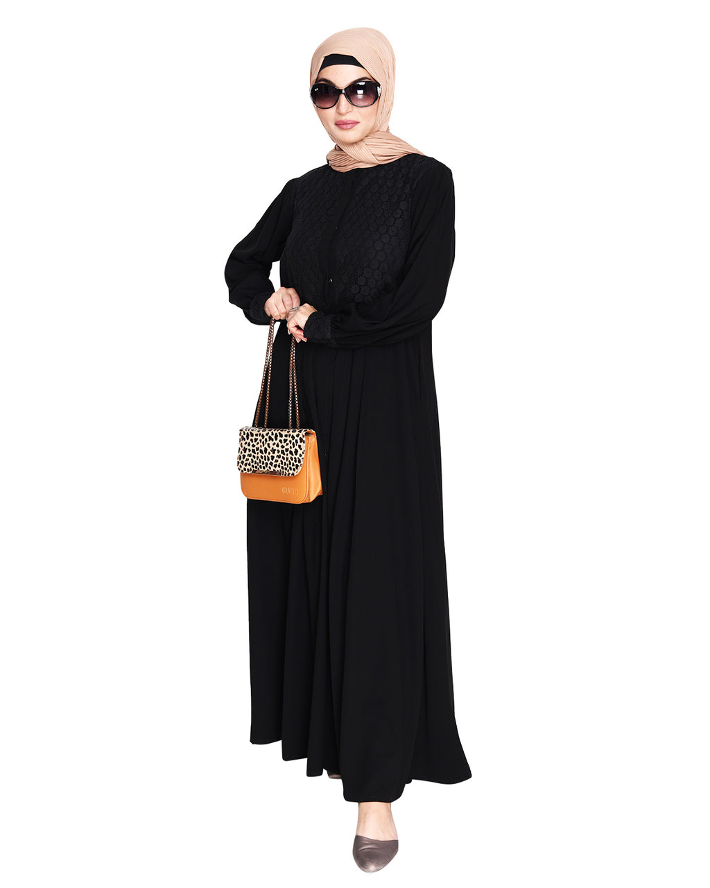 Subtle Lace Dress Abaya Black