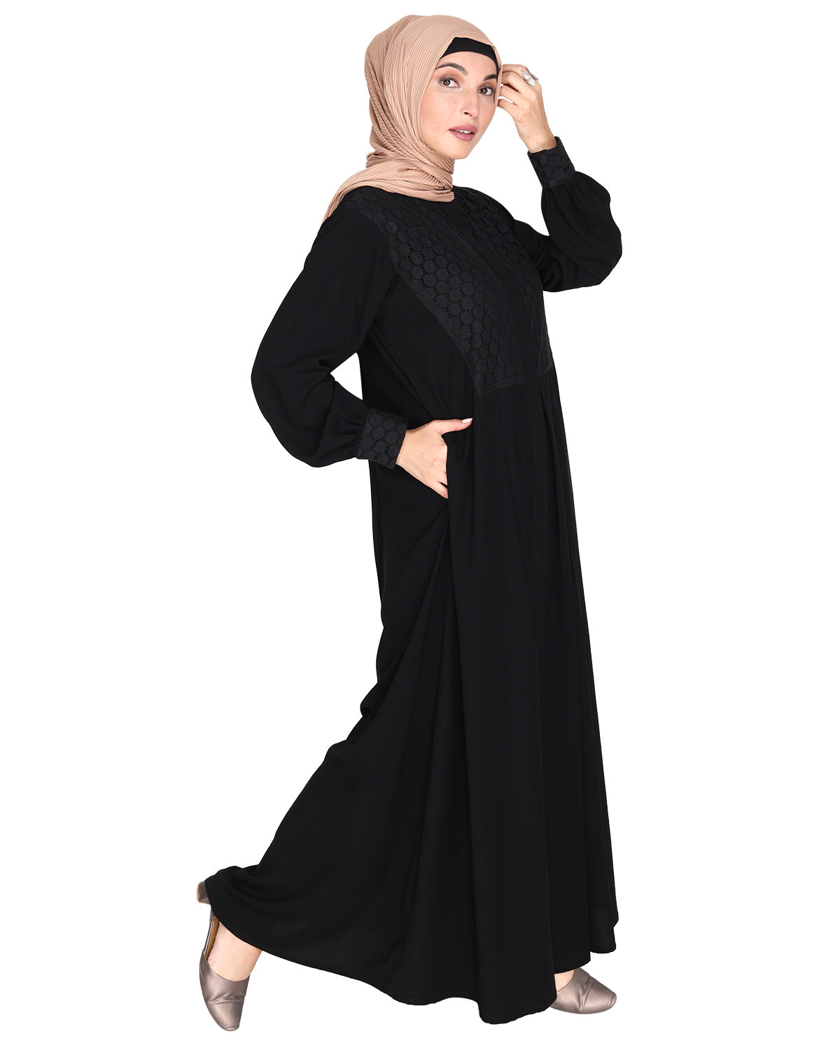 Subtle Lace Dress Abaya Black