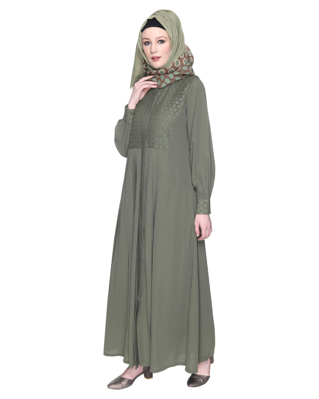 Subtle Lace Dress Abaya Mint