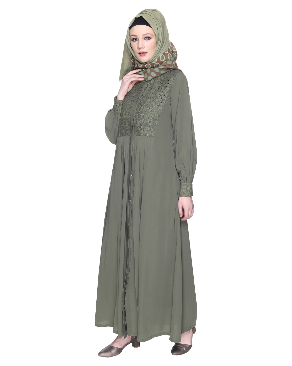 Subtle Lace Dress Abaya Mint