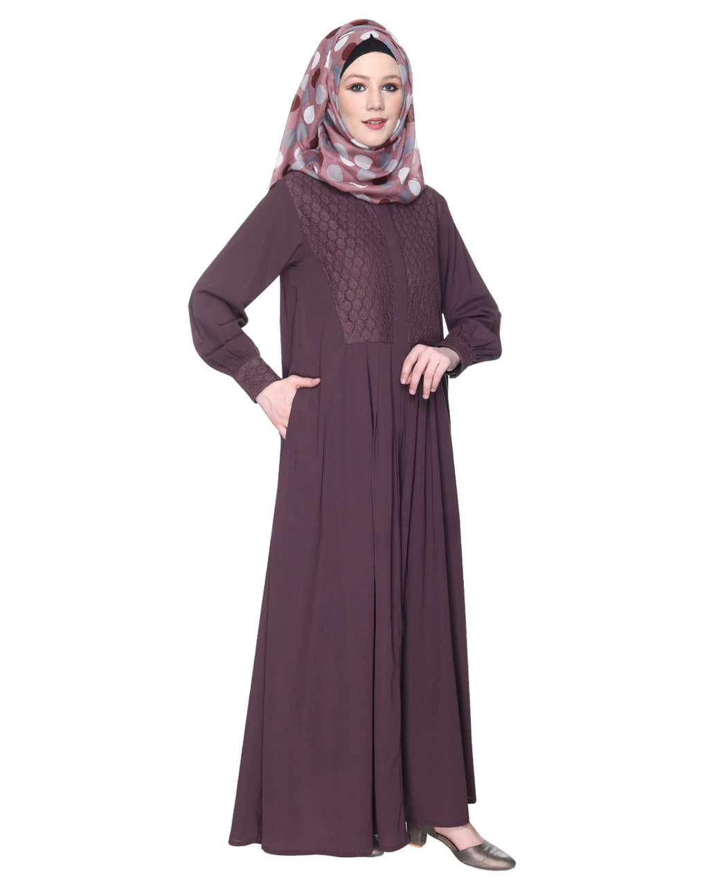 Subtle Lace Dress Abaya Purple
