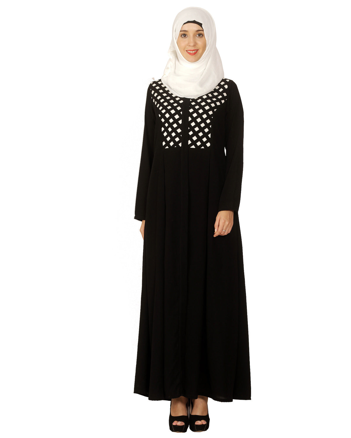 Hand Crafted Checkered Abaya Black