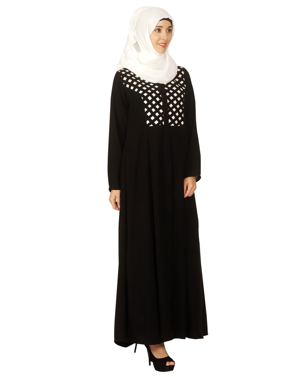 Hand Crafted Checkered Abaya Black