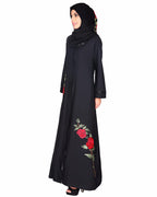 Elegant Silk-thread Rose Embroidered Abaya Black