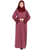 Abaya With Thread Embroidery Onion Pink