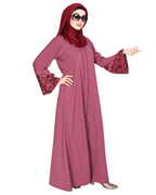 Abaya With Thread Embroidery Onion Pink