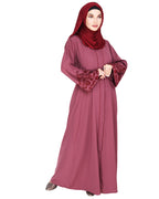 Abaya With Thread Embroidery Onion Pink