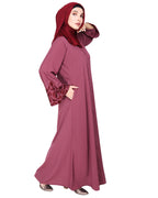 Abaya With Thread Embroidery Onion Pink