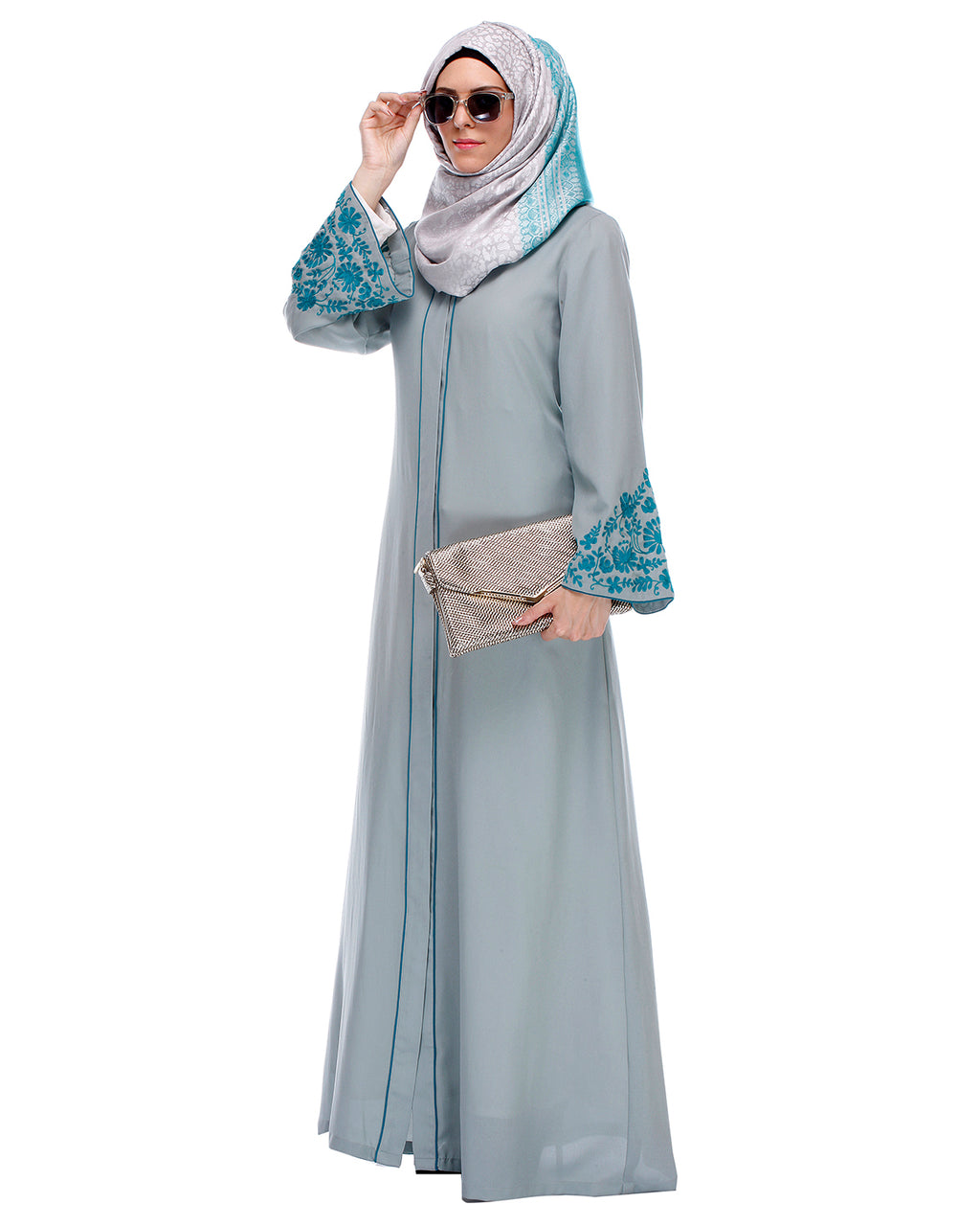 Abaya With Thread Embroidery Sage Green
